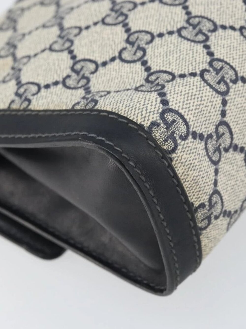 GUCCI GG Supreme Sherry Line Clutch Bag PVC Navy Gold 3 - Picture 6 of 16